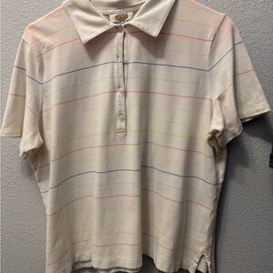Talbots White Multicolor Striped Polo Shirt